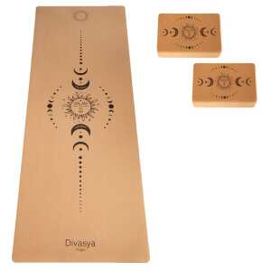 Divasya Yoga Starter-Set: Yogamatte aus Kork & Naturkautschuk + 2 Kork-Blöcke