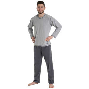 Haasis Bodywear Herren Pyjama lang Rundhalsausschnitt, Single Jersey, Bio Baumwolle