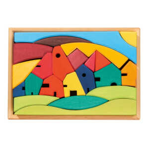 Bauklötze “Fantasie-Landschaft” aus Lindenholz, 23-teilig, bunt Maße 27 x 19 x 5 cm