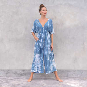 GEENY – Damen – JAYA-UNIQUE – schöner Jumpsuit, Tie-Dye Färbung mit Indigo-Blättern, als Beach, Resort oder Evening Wear, handgemacht in Bali