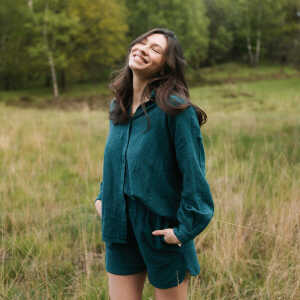 NORDLICHT Damen Oversize Bluse Sofia mit Leinenstruktur aus 100% Bio-Baumwolle
