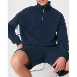 YTWOO Oversized Sweatshirt mit kurzem Reißverschluss aus reiner Bio-Baumwolle; Unisex Troyer