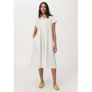 hessnatur Damen Kleid mit Rüschen aus Bio-Baumwolle und Leinen – weiß – Größe 42