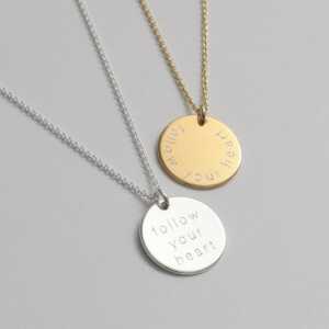 BELLYBIRD Jewellery Personalisierte Gravurkette – Plättchen, Spruch, 15,5 mm/ Silber/ Silber vergoldet