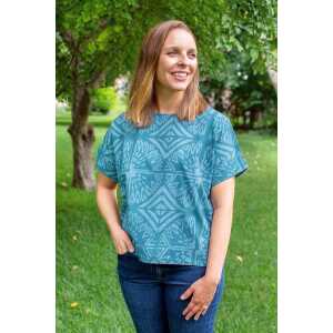 Global Mamas Bio Bluse – CREW – Adobe/Morse Code/Radiance Teal