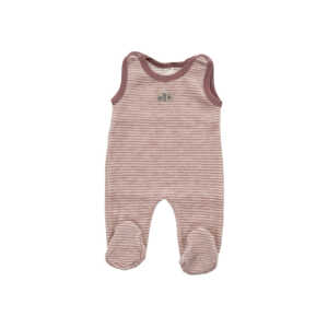 Lilano Baby Strampler mit Fuß Bio-Merinowolle Wollplüsch mauve ringel Gr.56