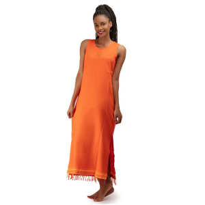 Africulture Kikoy Sommerkleid lang, Strandkleid “Mwezi” mit Afrikanischem Stickmuster, made in Kenia