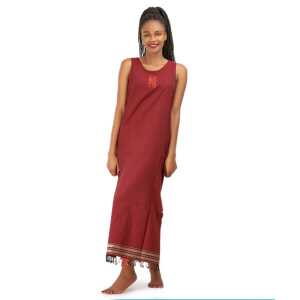 Africulture Kikoy Sommerkleid lang, Strandkleid “Mwezi” mit Afrikanischem Stickmuster, made in Kenia