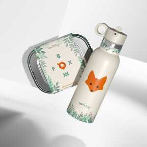 FOXBOXX ÖKO Kinderset,- FOX Flasche 0,35 / 0,5 / 0,75 + Edelstahl Lunchbox 800/1200ml