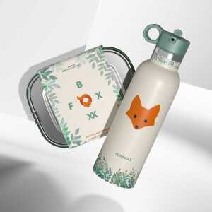 FOXBOXX ÖKO Kinderset,- FOX Flasche 0,35 / 0,5 / 0,75 + Edelstahl Lunchbox 800/1200ml