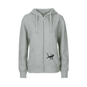 HANDGEDRUCKT “Geckos” Frauen Zip-HOODY aus reiner Biobaumwolle (kbA)