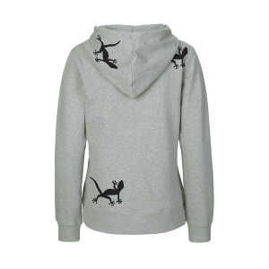 HANDGEDRUCKT “Geckos” Frauen Zip-HOODY aus reiner Biobaumwolle (kbA)