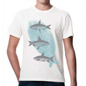 Picopoc Fliegende Fische T-Shirt für Männer in Weiß, Grau & Blau