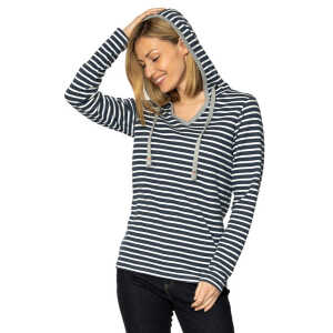 Elkline Damen Hoodie Favorite | leichter Streifen Kapuzenpullover mit V-Ausschnitt