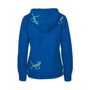 HANDGEDRUCKT “Geckos” Frauen Zip-HOODY aus reiner Biobaumwolle (kbA)